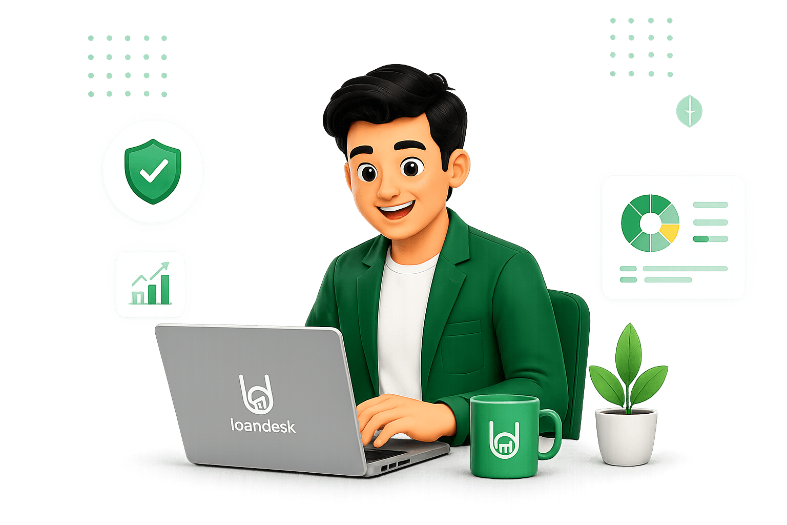 Loandesk team member working on a laptop, representing the company's trust and technology